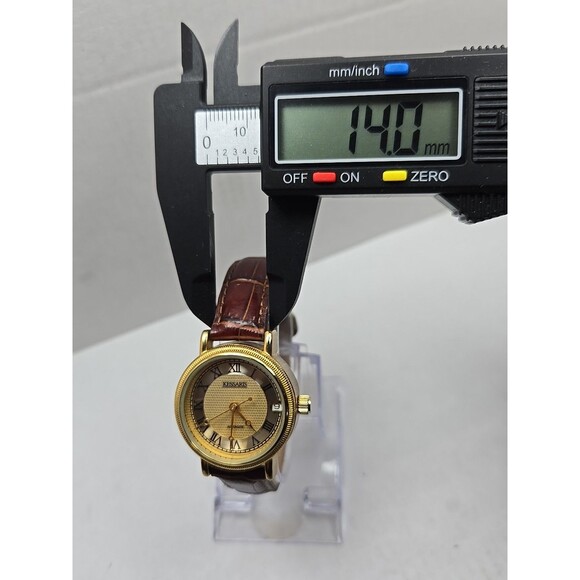 Kessaris Automatic Gold Tone Roman Dial Date Leather 30 MM Exhibition Back Watch - Picture 7 of 14